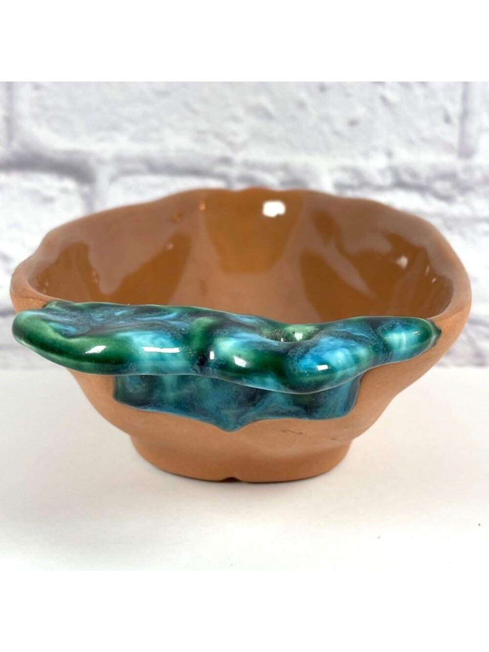 Vintage Ceramic Terracotta Bowl Handcrafted Green Glaze Southwest Chili Pepper - Picture 6 of 11